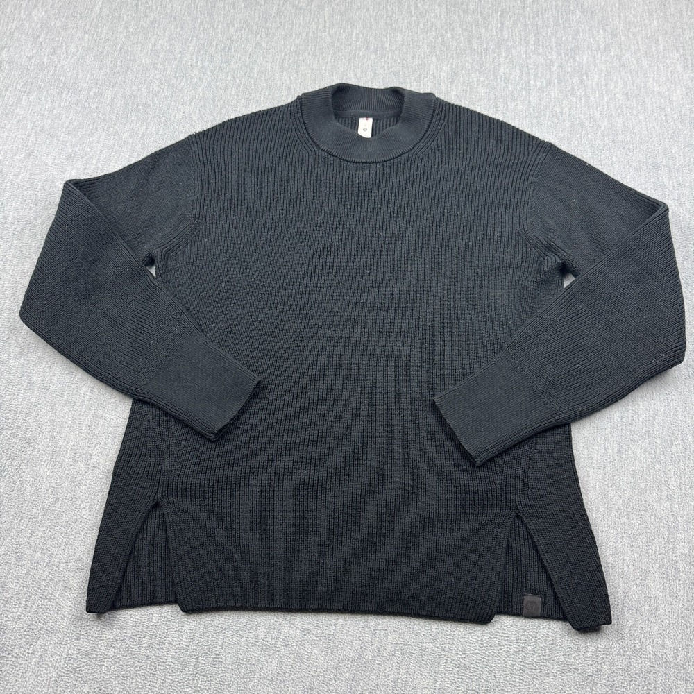 Lululemon Sweater Womens 0 Black Merino Wool-Blend Ribbed Crewneck Knit W3GKAS